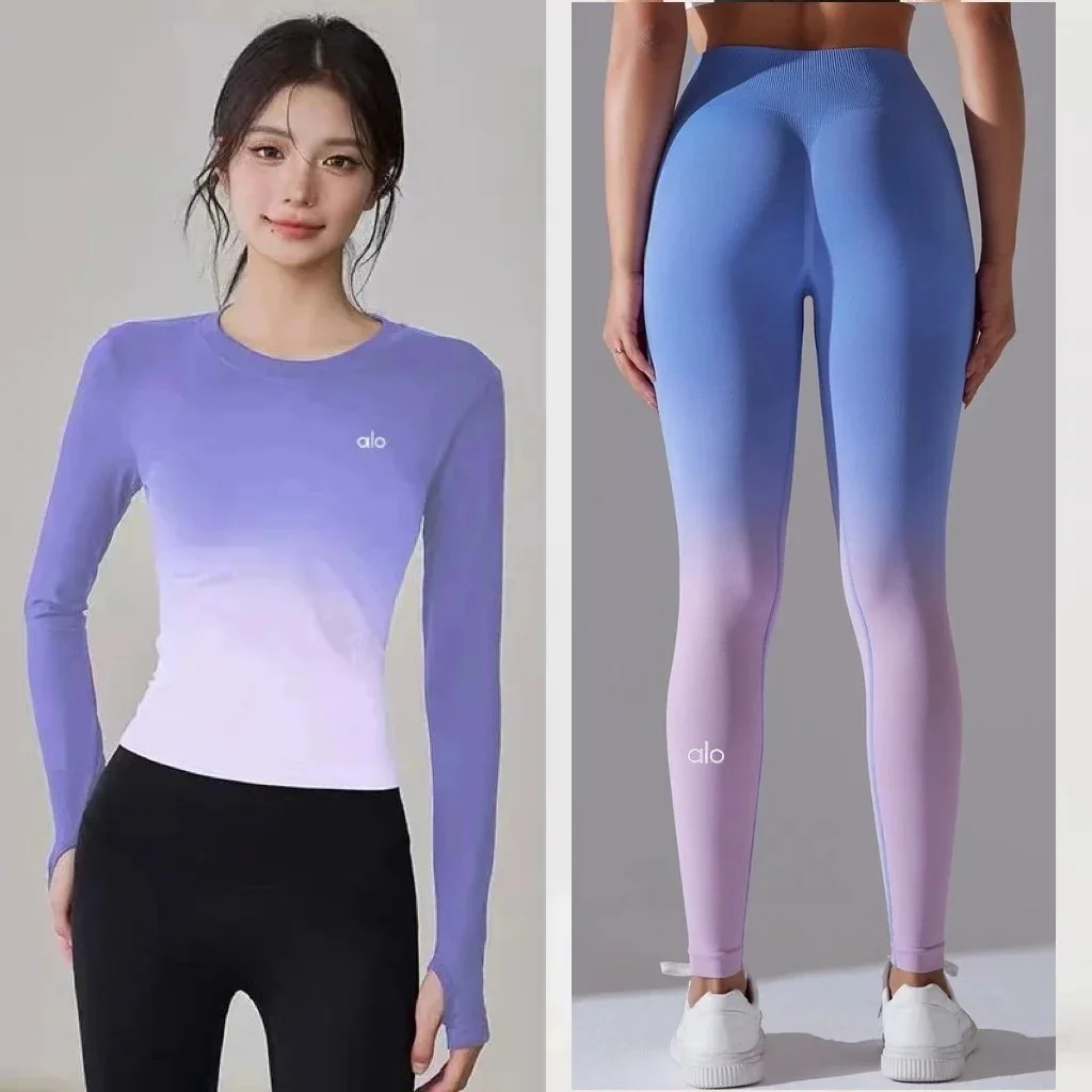 Alo Yoga Alo Gradient Long Sleeve Top CX6207浅紫色+6620蓝粉 Leggings Purple - 1