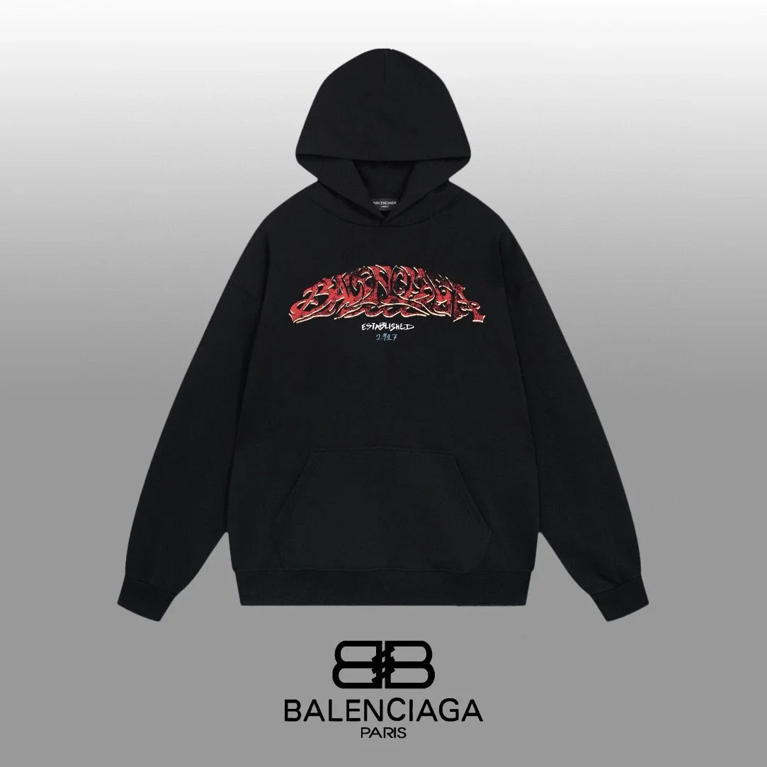 Balenciaga Balenciaga Black Red Graffiti Hoodie Black - 1