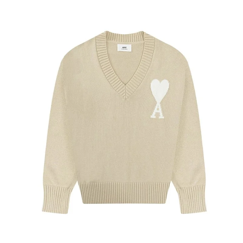 Ami Paris AMI Ami de Coeur Cream V-Neck Sweater Cream