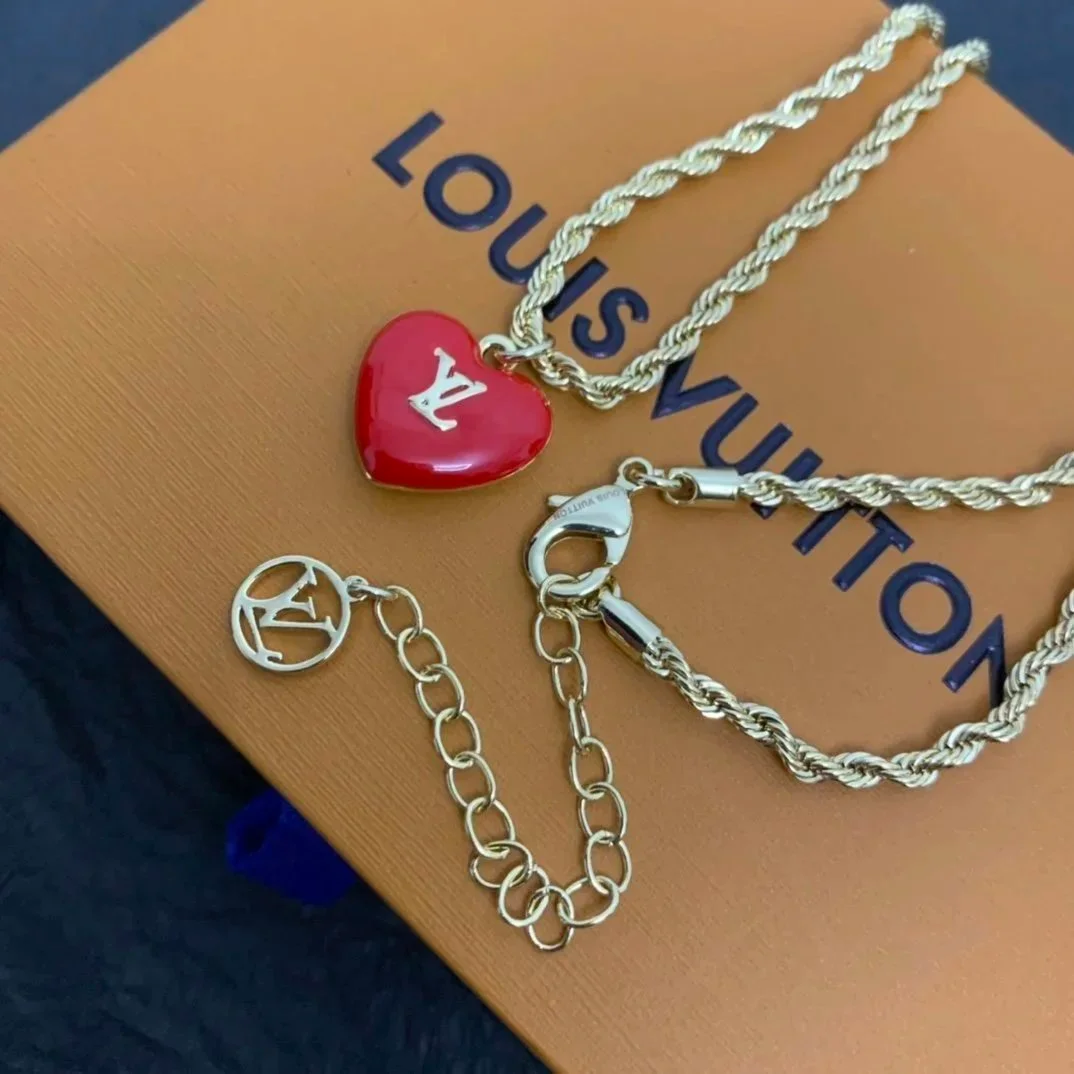 Louis Vuitton Louis Vuitton Monogram Gold/Red Heart Necklace Gold