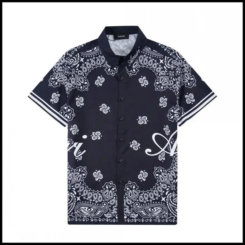 Amiri Amiri Paisley Bandana Print Short Sleeve Shirt Navy/White Navy - 1