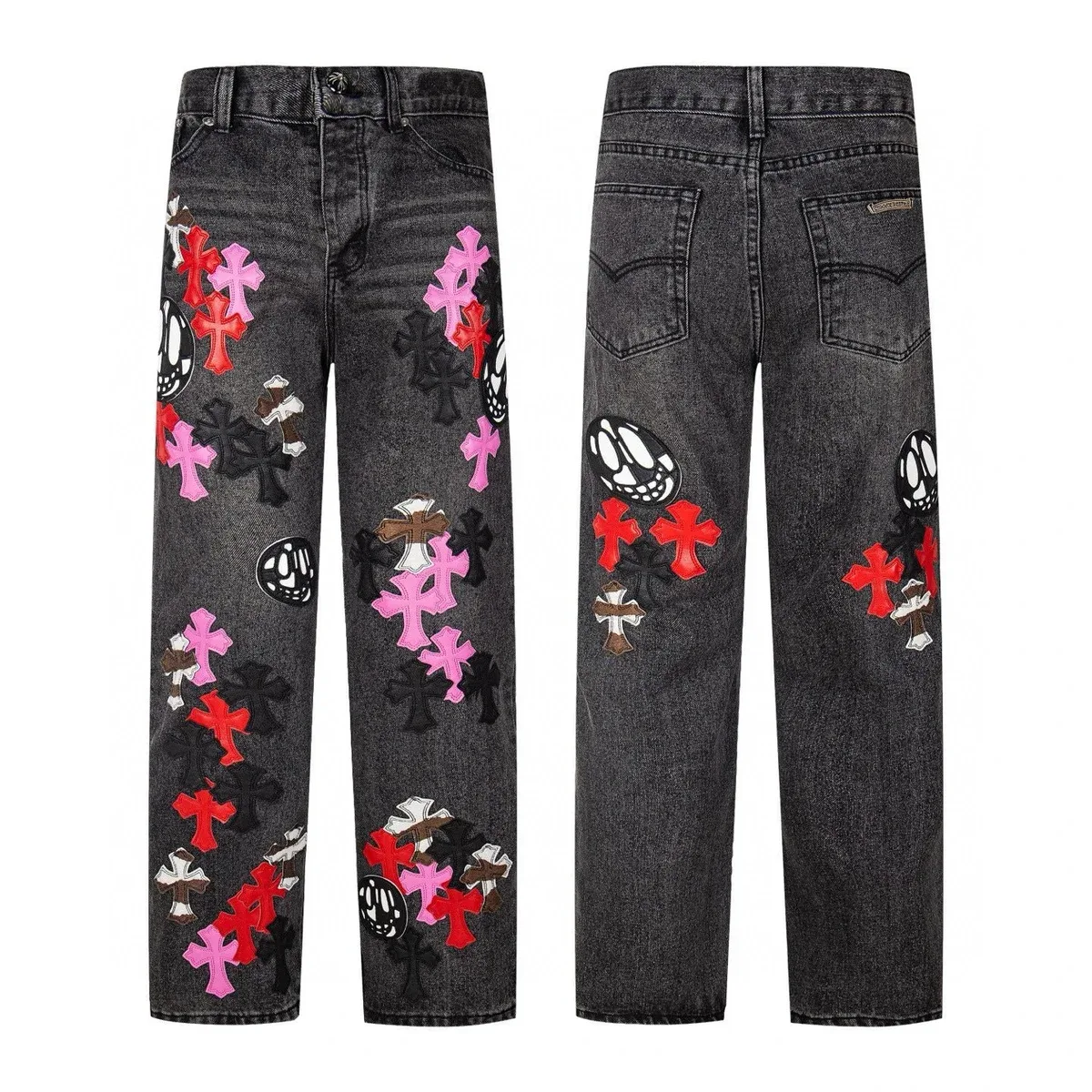 Chrome Hearts Chrome Hearts Cemetery Cross Multi-Color Patched Jeans Black