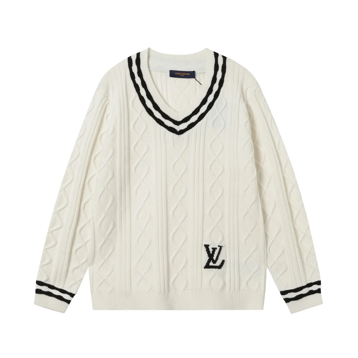 Louis Vuitton Louis Vuitton White/Black Cable Knit Sweater Cream