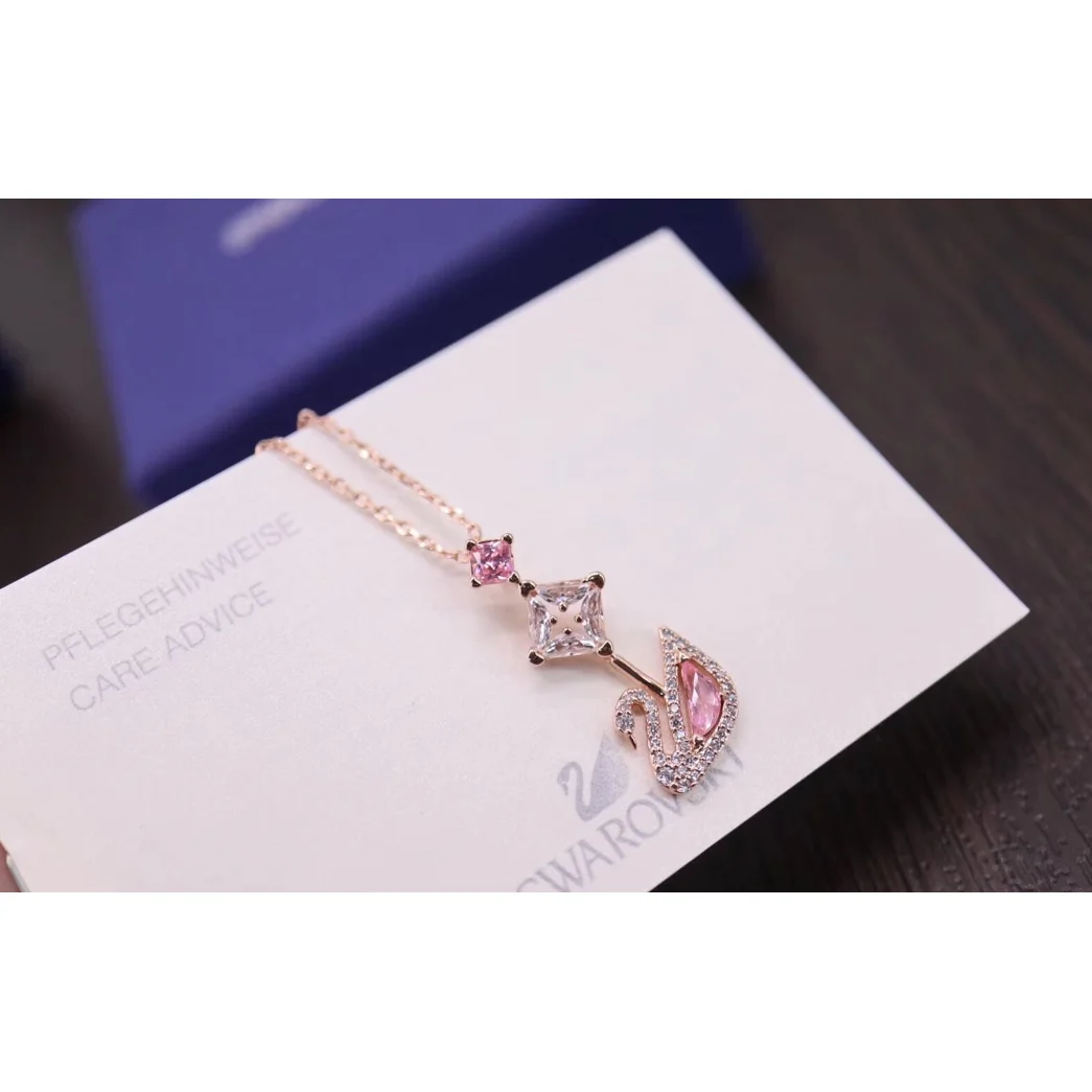 Swarovski Swarovski Swan Rose Gold/Pink Crystal Necklace Gold - 1