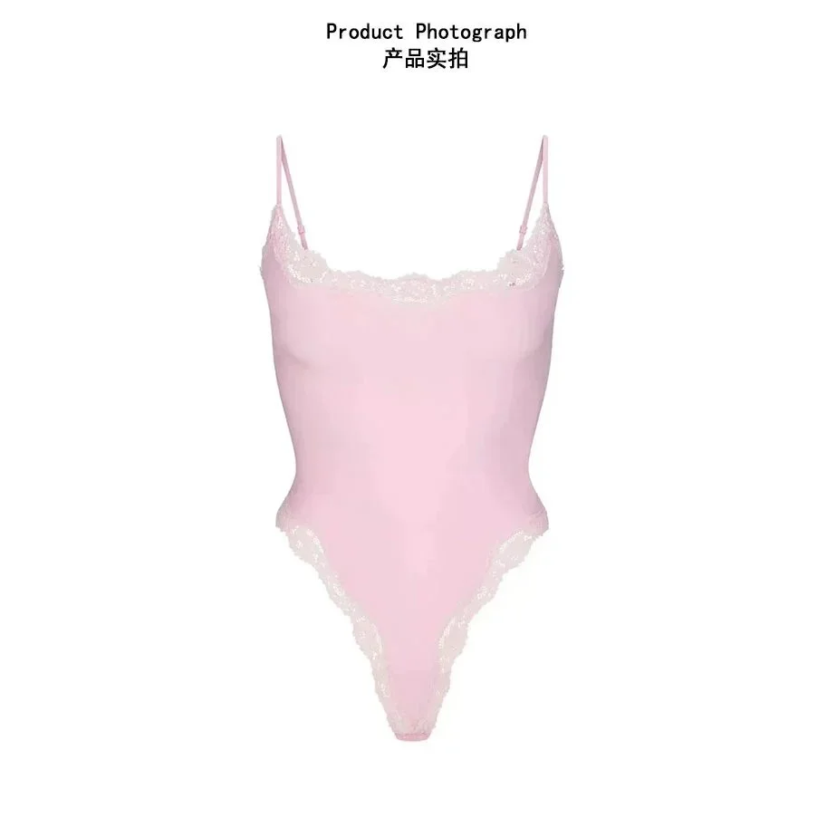 Other Pink Lace Trim One-piece Swimsuit Pink - 1