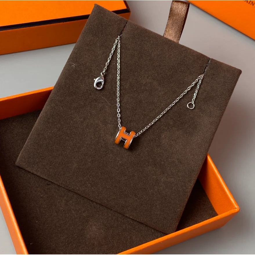 Hermès Hermès T Series H Pendant Necklace Orange Orange