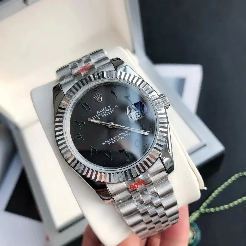 Rolex Rolex Datejust Silver Case Black Dial Steel Bracelet Watch Silver