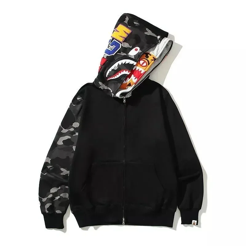 A Bathing Ape A Bathing Ape Patched Tiger Head Double Hood Hoodie Black - 1