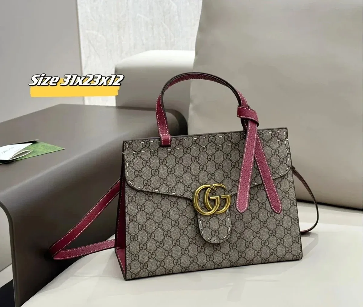 Gucci GG Supreme Small Tote Burgundy/Beige