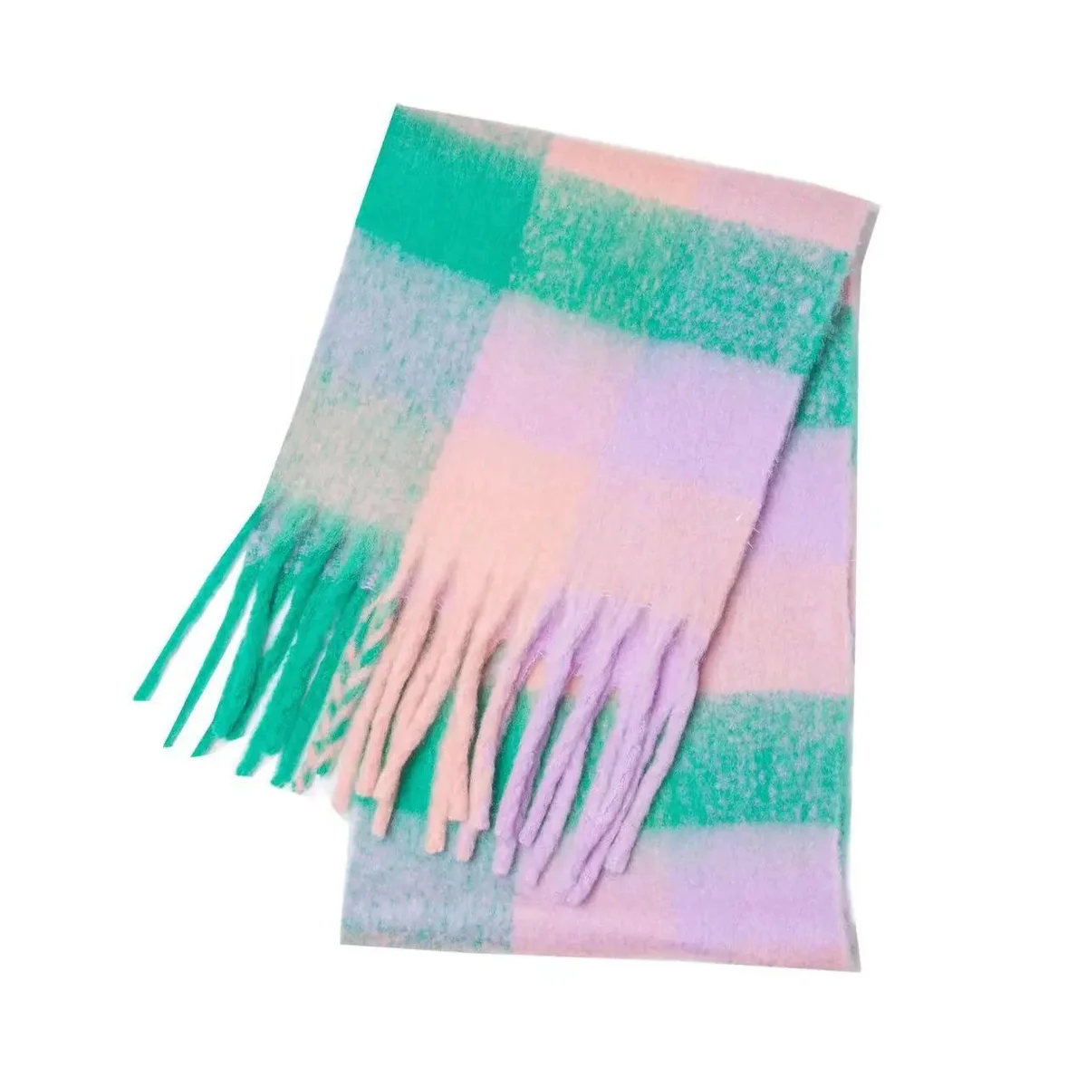 Other Pastel Plaid Scarf - Pink Green Pink - 1