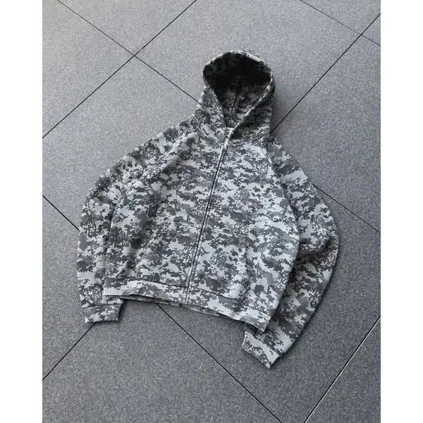 Other Unisex Digital Camo Zip-Up Hoodie Grey - 1