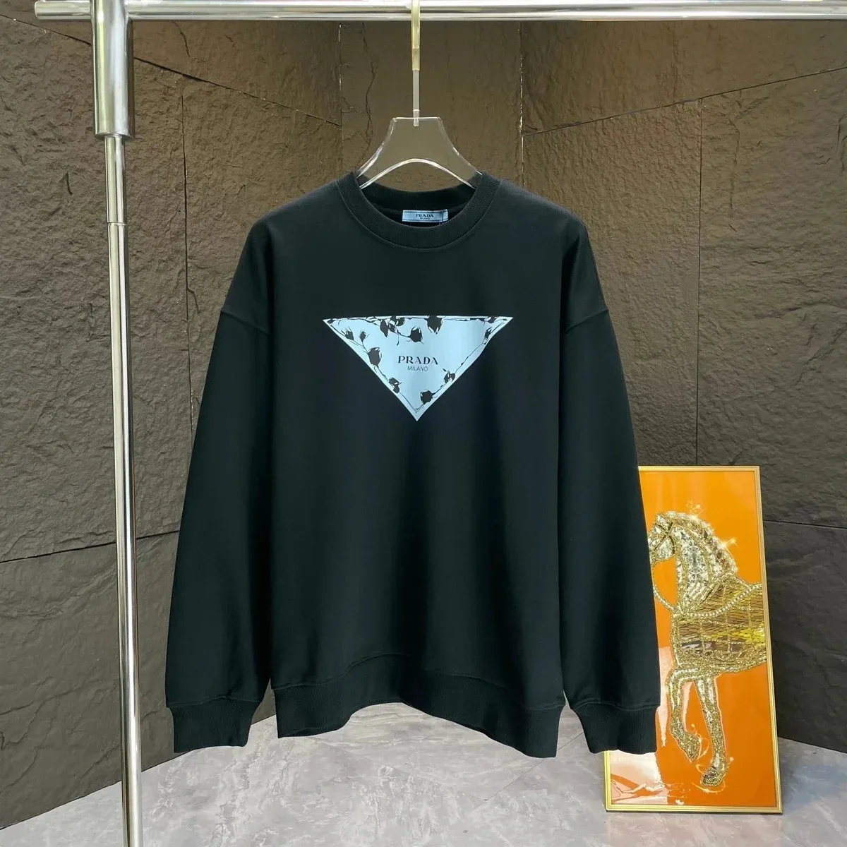 Prada Prada Triangle Logo Black Sweatshirt Black