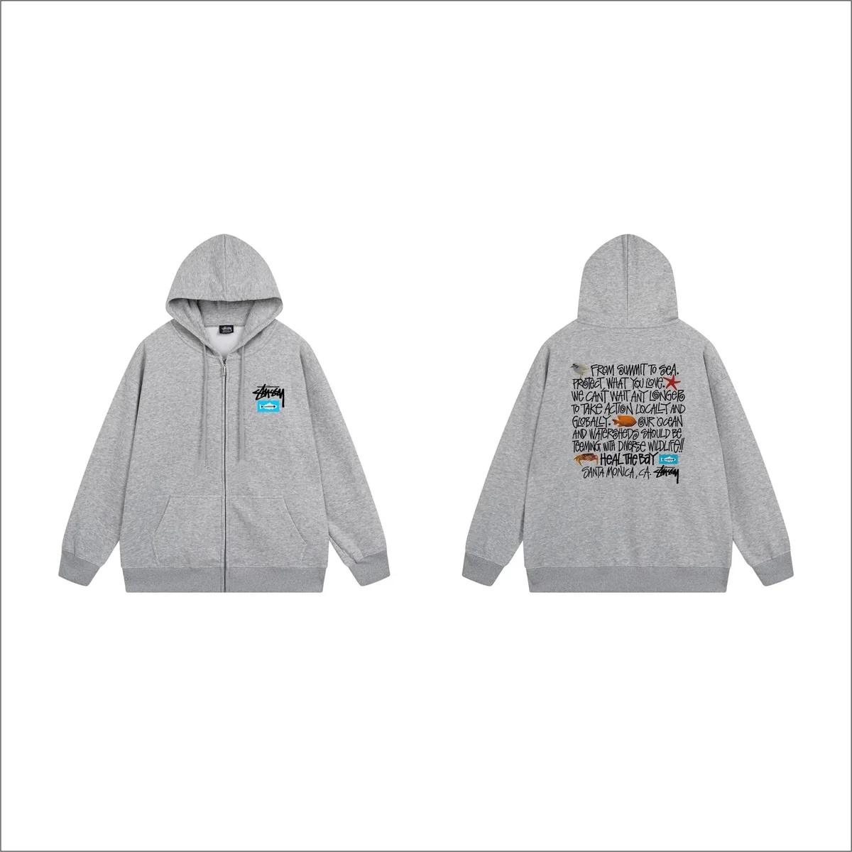 Stussy Stussy Stüssy Grey Zip-Up Hoodie Grey - 1