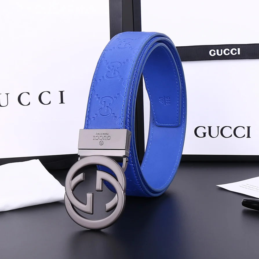 Gucci Gucci B-3 Blue Leather Belt Blue - 1