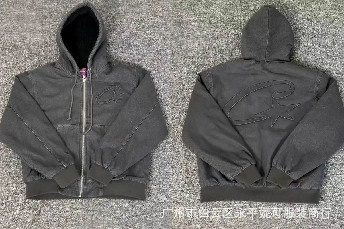 Other Unisex Water Washed Denim Hoodie Jacket Grey - 1