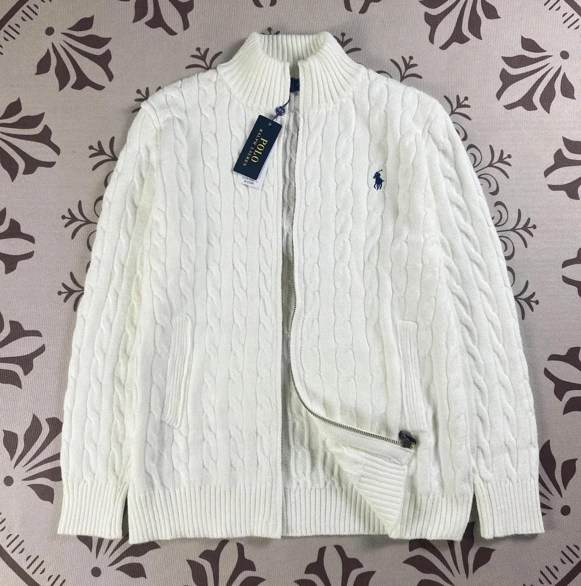 Polo Ralph Lauren Polo Ralph Lauren Cable Knit Full-Zip Sweater Cream Cream - 1