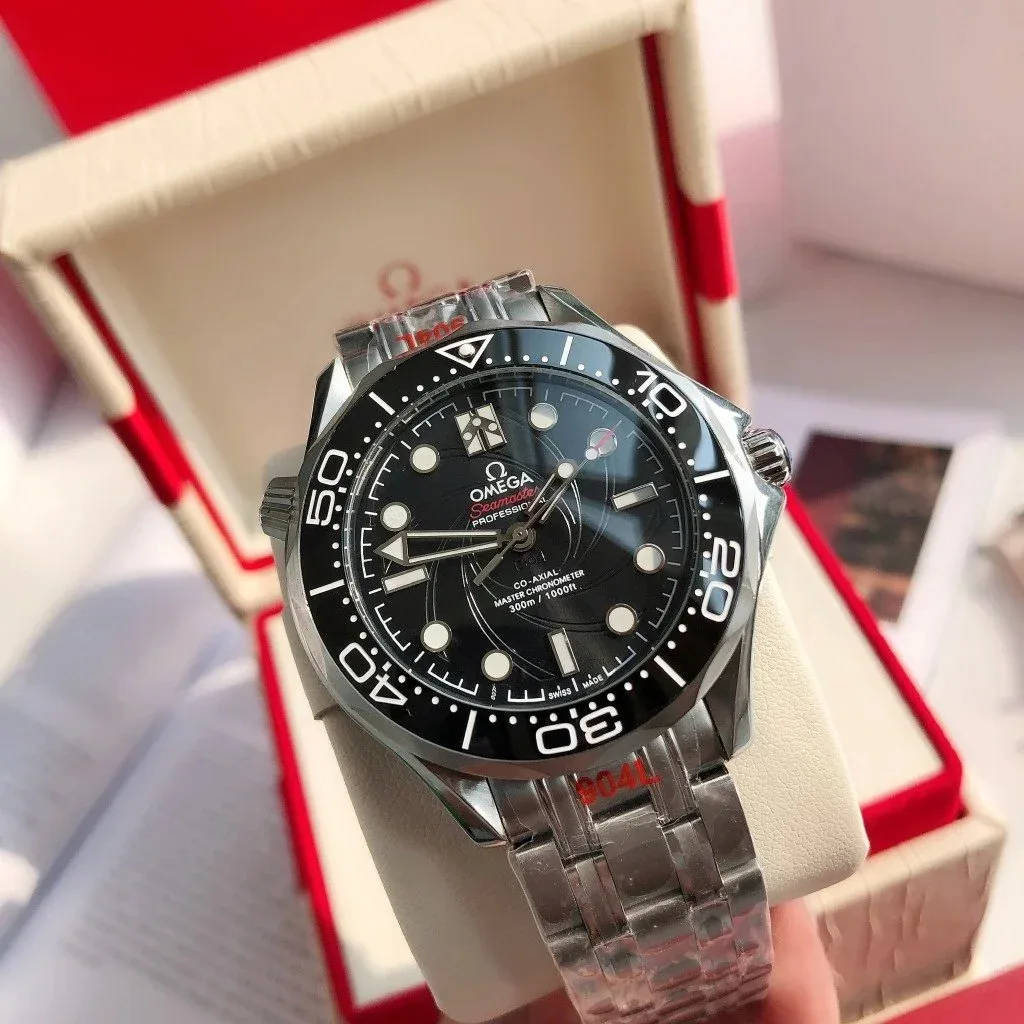 Omega Omega Seamaster Professional Silver Case Black Dial Steel Strap Watch Silver - 1