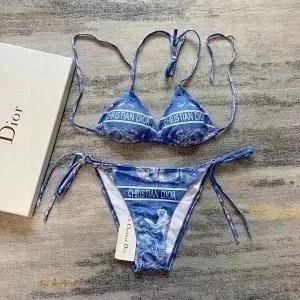 Dior Christian Dior Dior Oblique Blue and White Bikini Set Blue