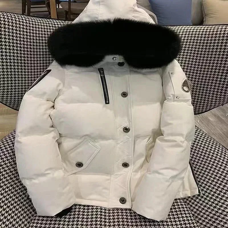Other White with Black Fur Collar Parka Coat White - 1