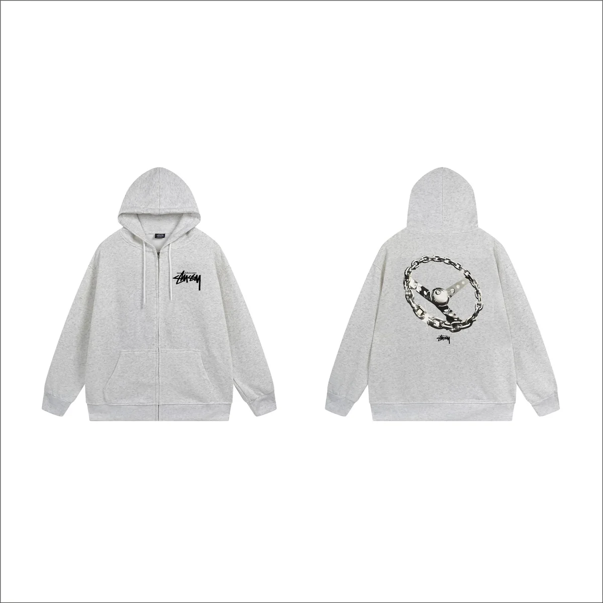 Stussy Stussy Stüssy Chain Zip-Up Hoodie Ash Grey Grey - 1