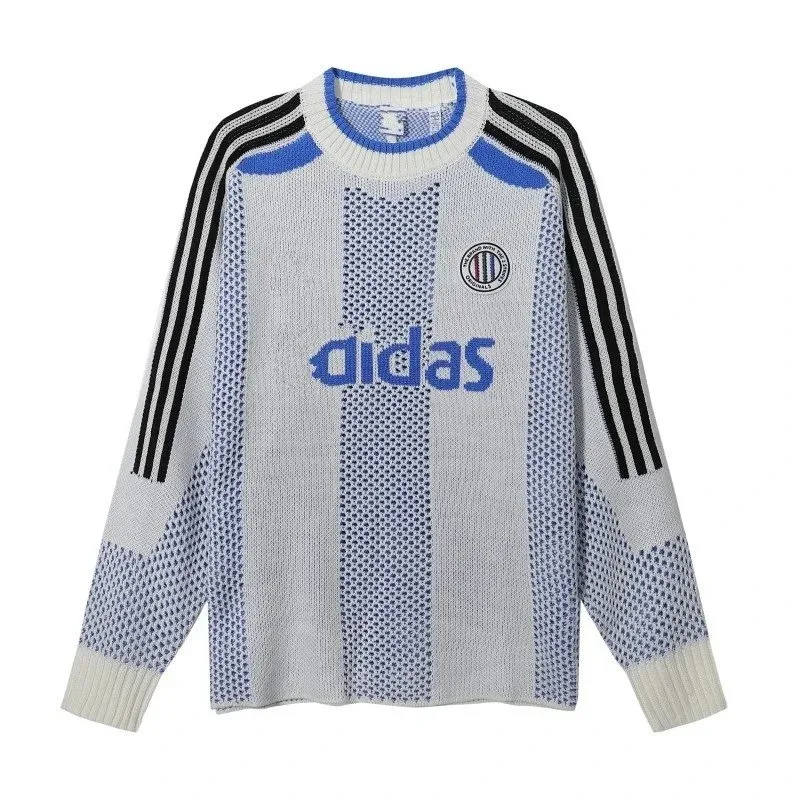 Adidas Adidas Three Stripes Light Blue Knit Sweater Blue