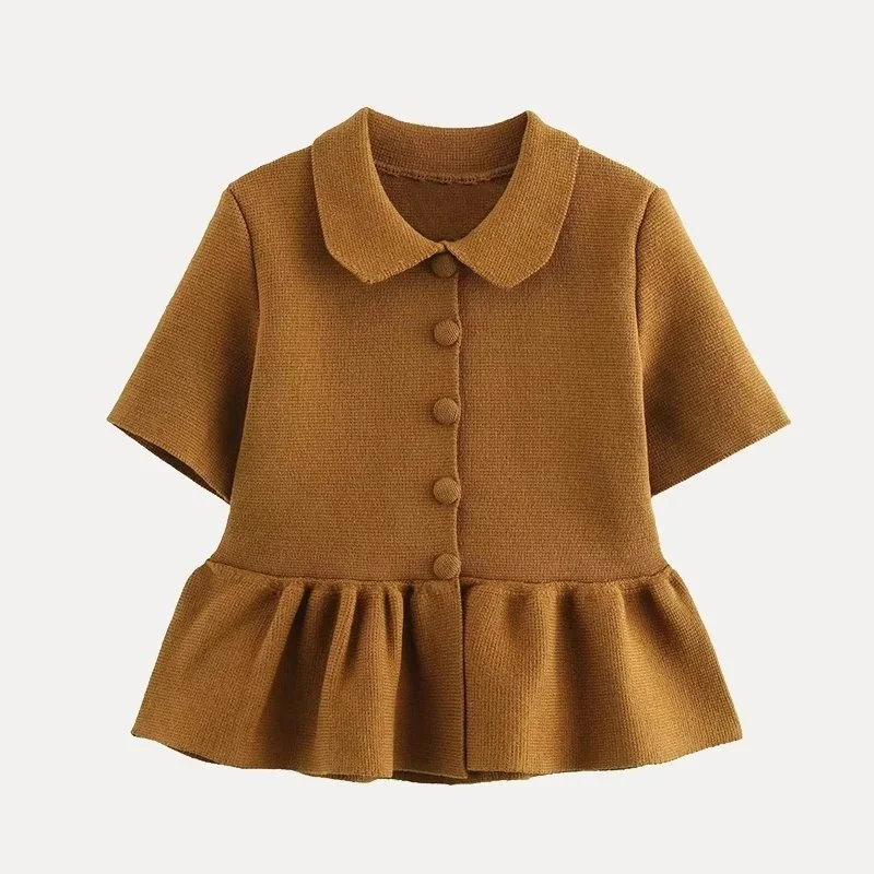 Other Unisex Brown Button-Up Peplum Top Brown