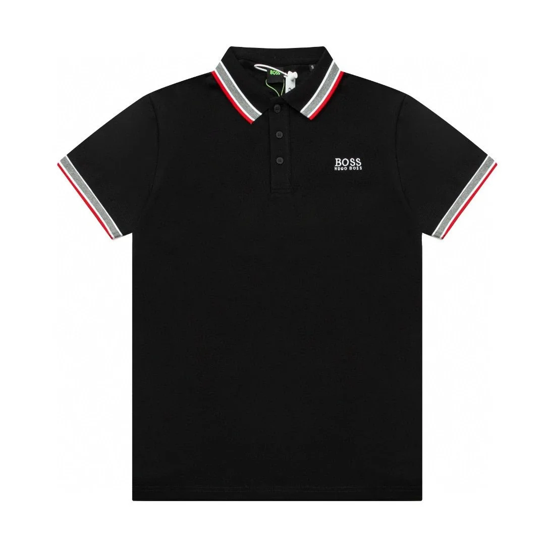 Hugo Boss HUGO BOSS Black Polo Shirt with Striped Trim Black - 1
