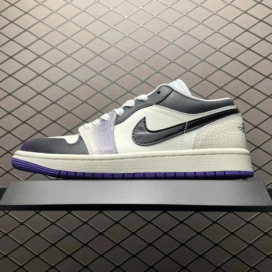 Nike Nike Air Jordan 1 Low White and Black Crocodile Pattern Sneakers White - 1