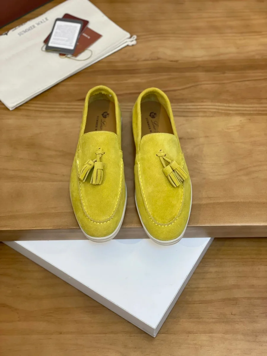 Other Unisex Yellow Suede Tassel Loafers Yellow - 1