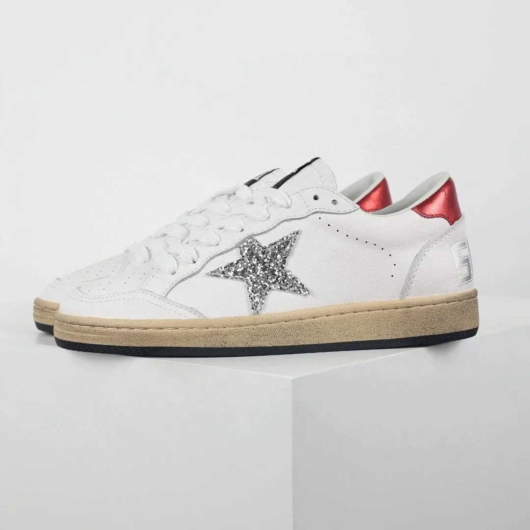 Other Unisex White Silver Star Red Heel Sneakers White - 1