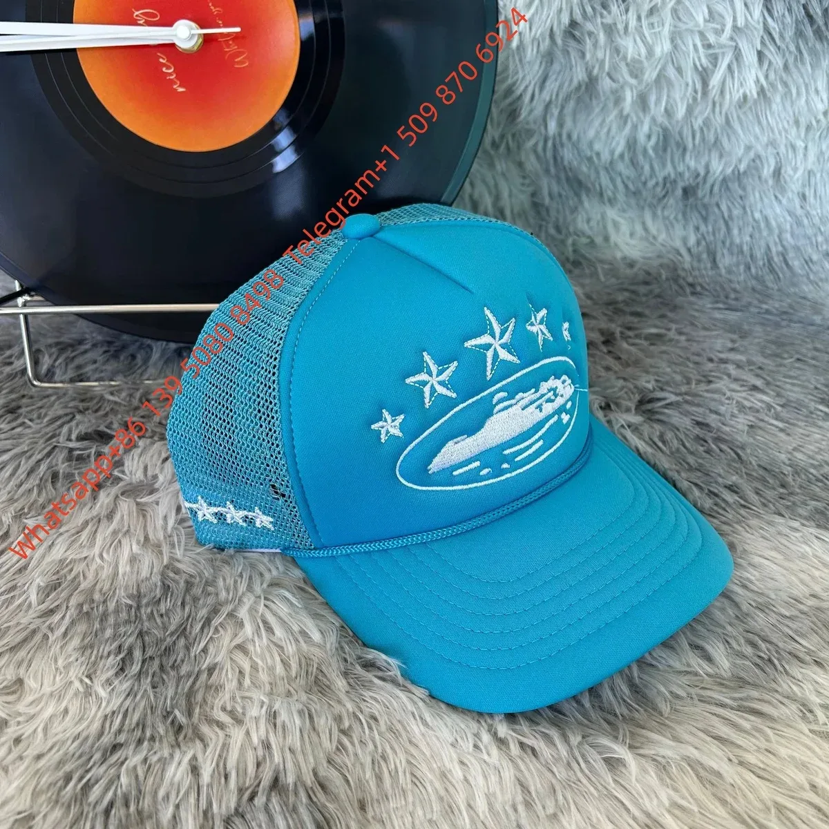 Other Blue Embroidered Trucker Hat with Star & Yacht Design Blue - 1