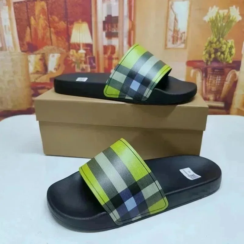 Burberry Burberry Vintage Check Lime Green Plaid Slides Green