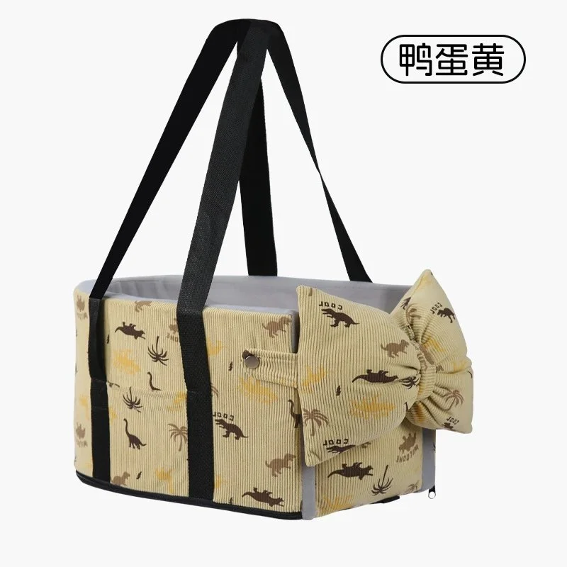 Other Duck Egg Yellow Corduroy Pet Carrier Bag with Bow Tie Yellow - 1