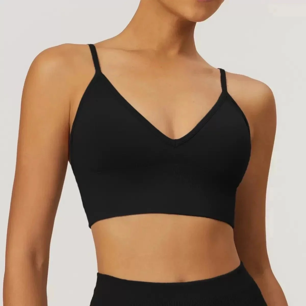 Other V-Neck Crop Top in Advanced Black Black - 1