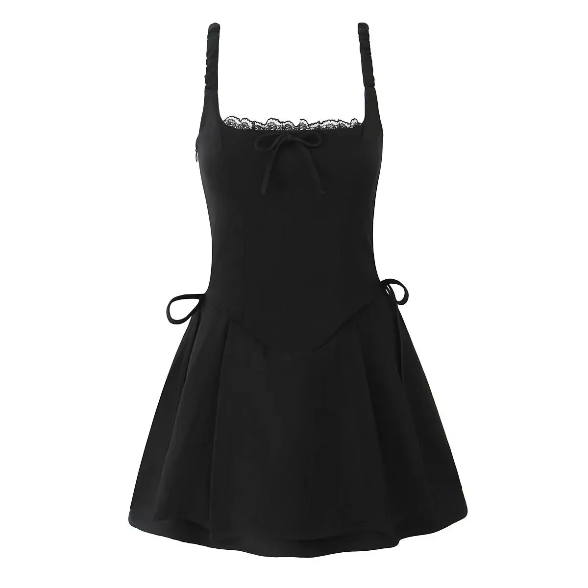 Other Black Lace Trim Mini Dress Black - 1