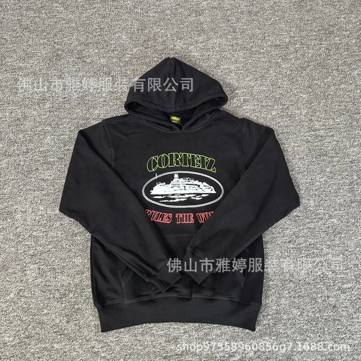 Corteiz Cortez Triple Black Hoodie with Ship Graphic Black - 1