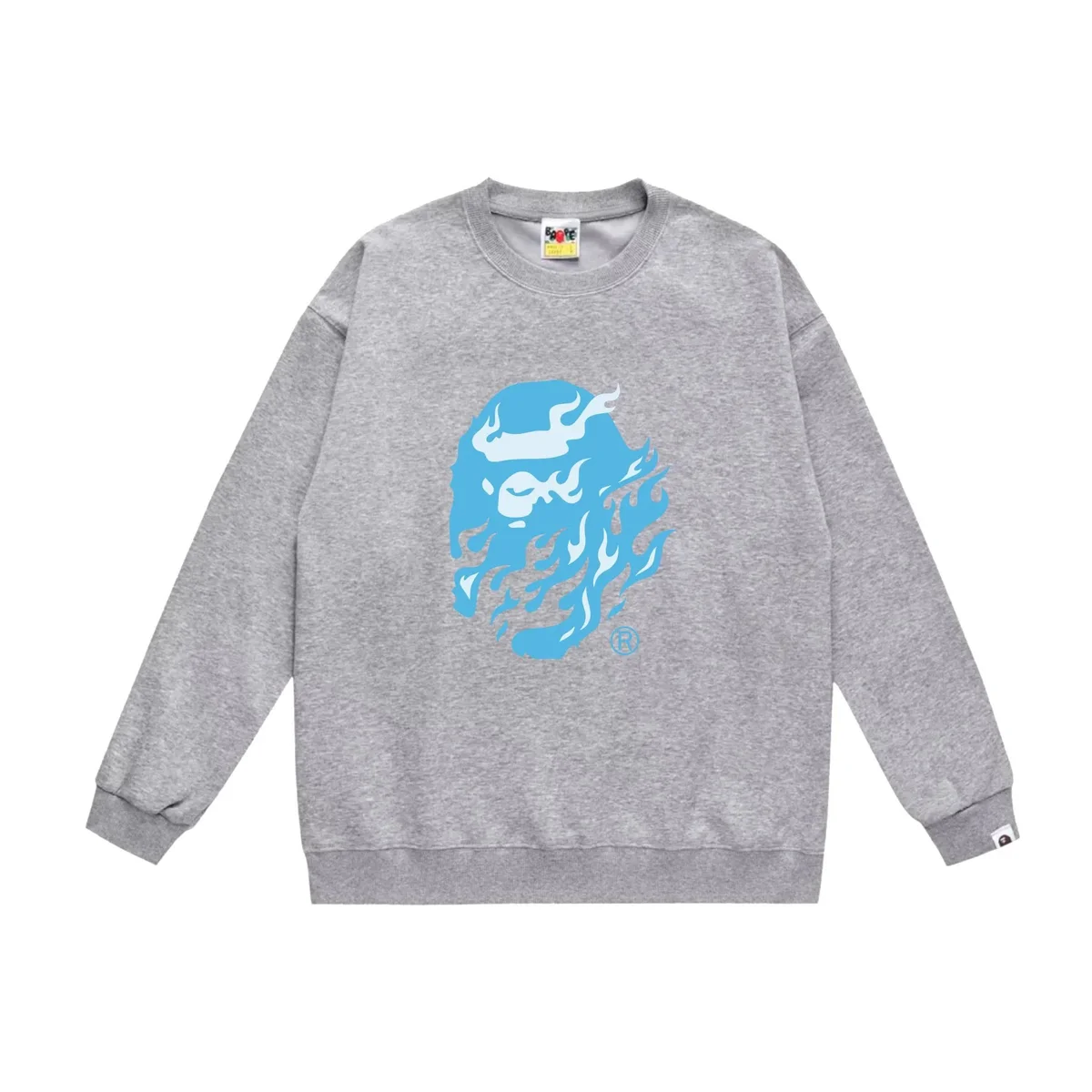 A Bathing Ape A Bathing Ape BAPE STA Flame Graphic Sweatshirt 529 Gray Grey - 1