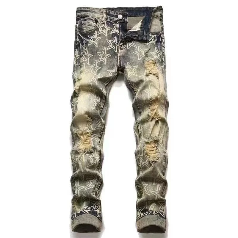 Amiri Amiri AMRI Star Print Distressed Jeans Blue - 1