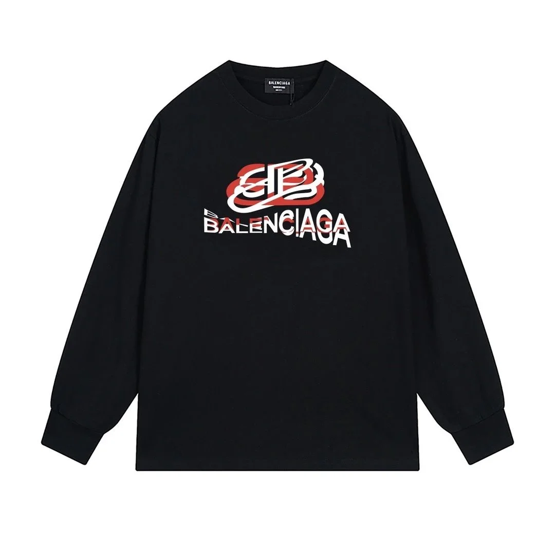 Balenciaga Balenciaga Triple Black Logo Long Sleeve T-Shirt Black - 1