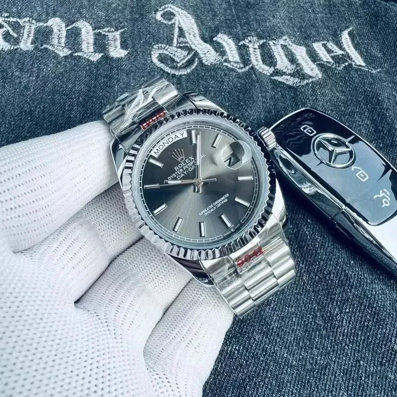 Rolex Rolex Oyster Perpetual Day-Date Silver Bezel Grey Dial Steel 36MM Silver - 1