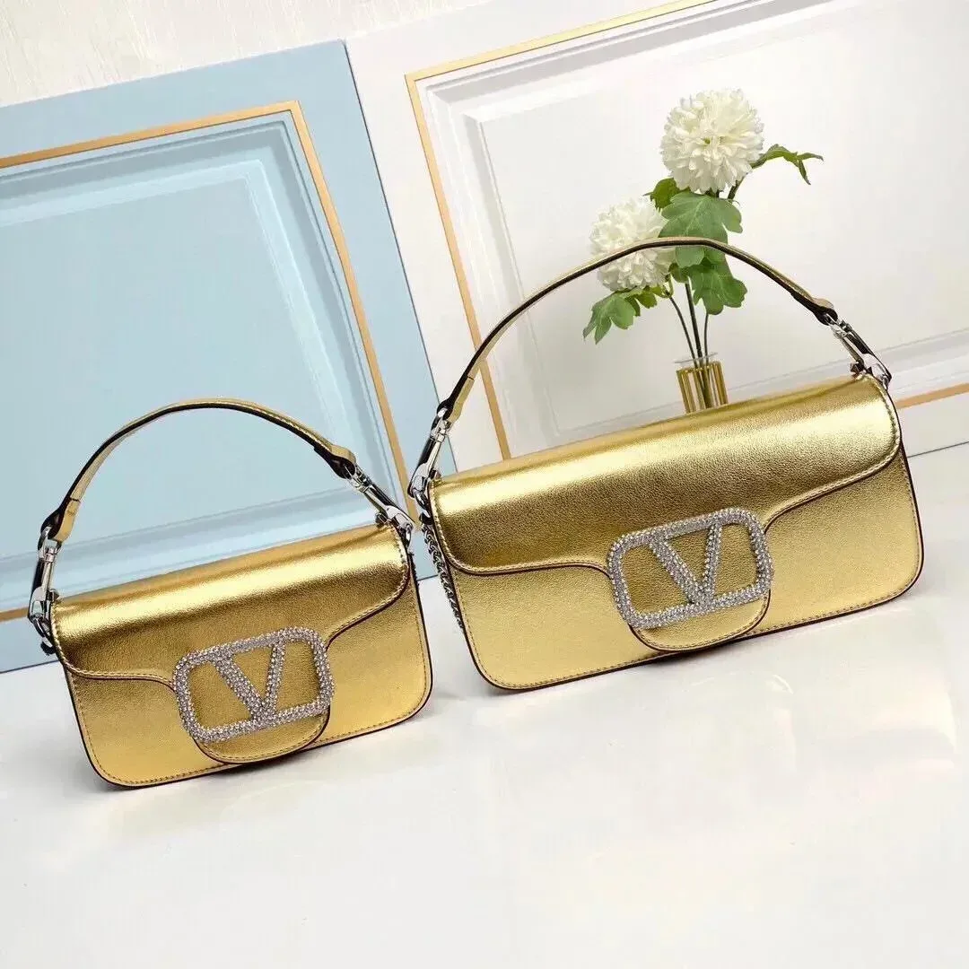 Valentino Valentino VLTN Crystal Buckle Gold Leather Handbag Gold