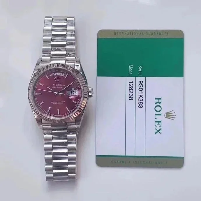 Rolex Rolex Day-Date 128238 Burgundy Dial Stainless Steel Watch Red - 1