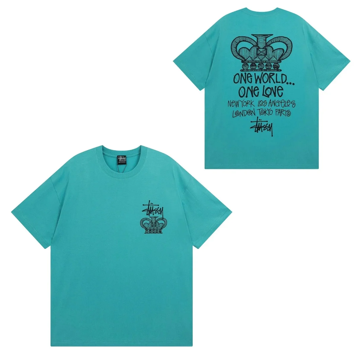 Stussy Stussy One World One Love T-Shirt Turquoise T-Shirts Blue - 1