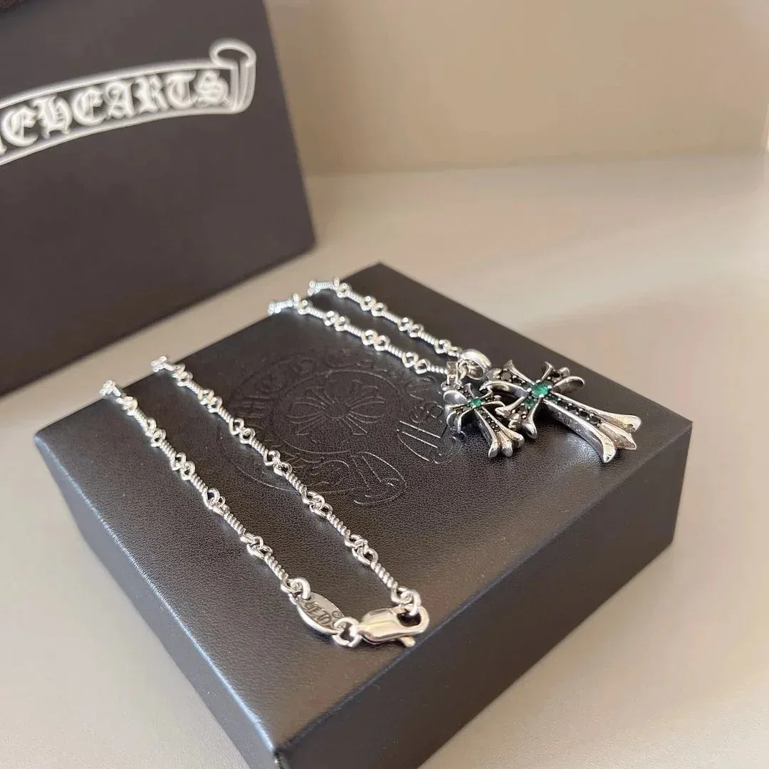 Chrome Hearts Chrome Hearts CH Cross Silver Necklace with Green Accents Silver - 1