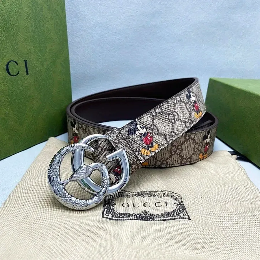 Gucci Gucci Interlocking G Mickey Mouse Print Beige Belt Beige