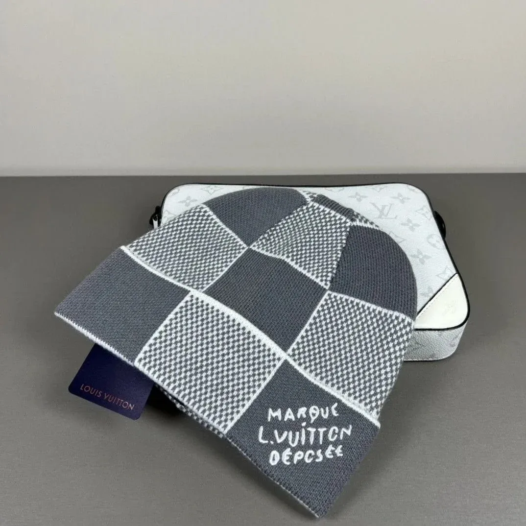 Louis Vuitton Louis Vuitton Checkered Knit Beanie Light Grey Grey