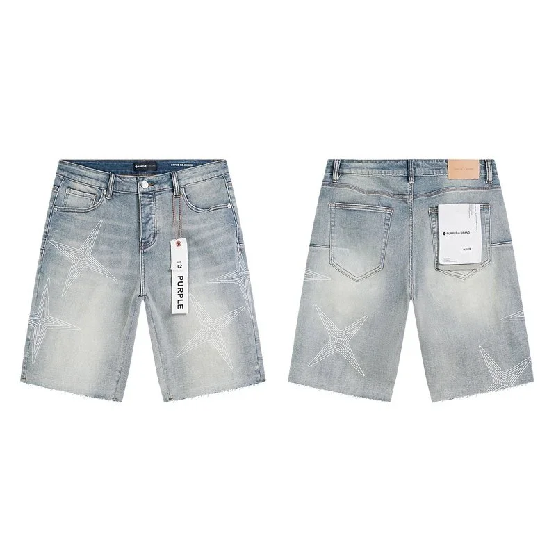 Purple Brand Purple Brand P001 Star Print Denim Shorts Light Blue Blue - 1