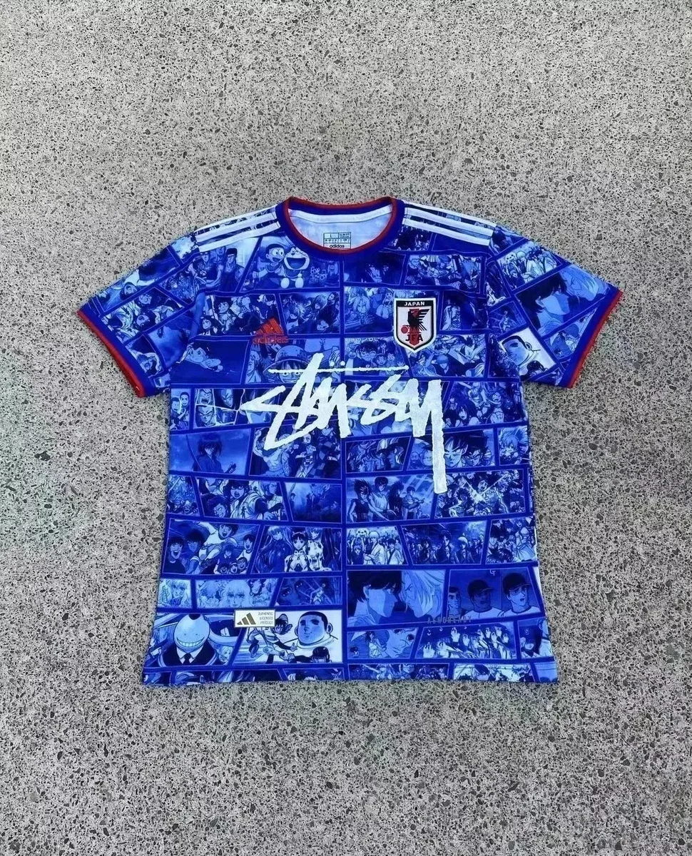 Adidas Adidas Stussy Collaboration Anime Print Blue Soccer Jersey Blue