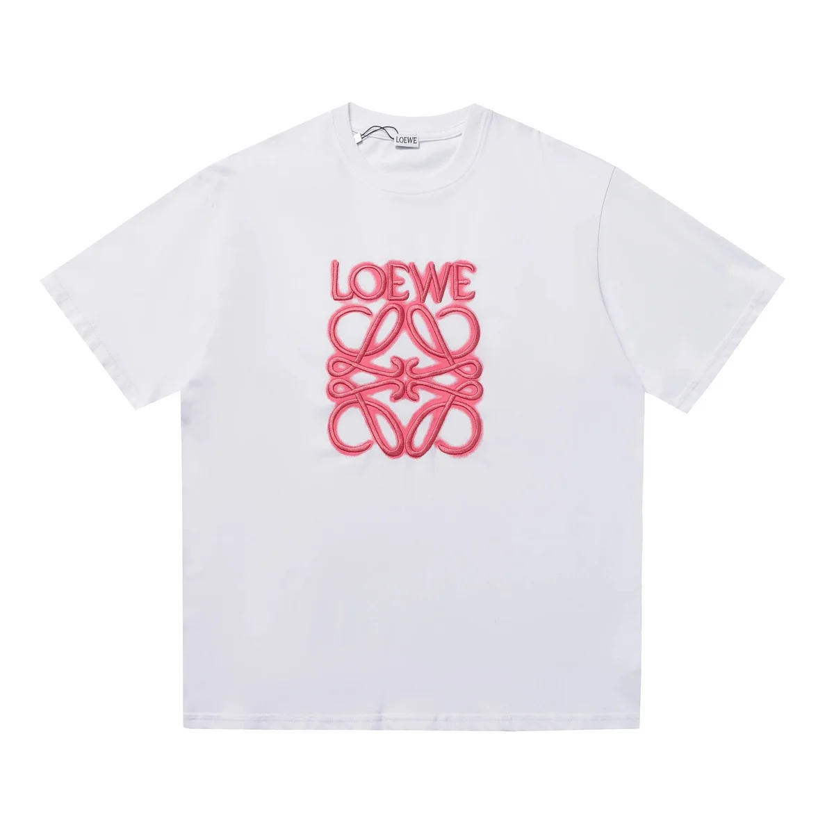 Loewe Loewe Anagram Pink Embroidered White T-Shirt White