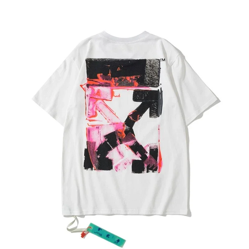 Off-White Off-White Diagonal White/Black/Pink Abstract T-Shirt White - 1